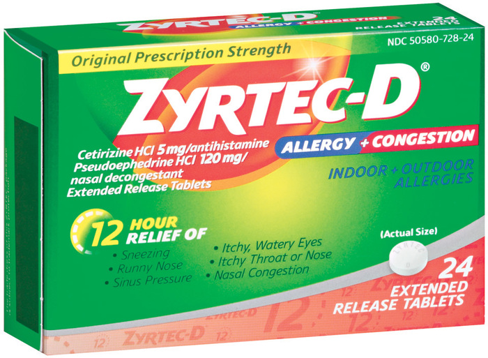 Zyrtec D 12 Hour Allergy + Congestion Extended Release Tablets - 24 TAB ...