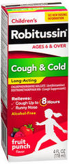 Robitussin Children's Cough & Cold Long-Acting Liquid Fruit Punch Flavor - 4 OZ