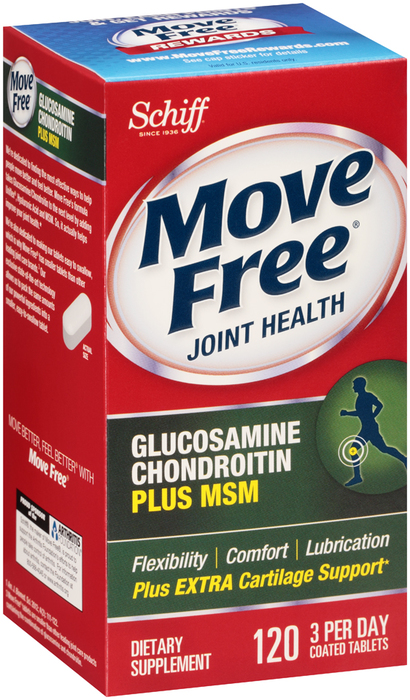 Move Free Advanced Plus MSM Coated Tablets, Joint Health Supplement with  Glucosamine and Chondroitin, 120 Count, Pack of 2