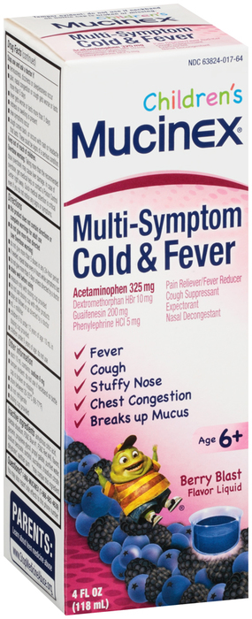 Mucinex Children's Multi-Symptom Cold & Fever Liquid Berry Blast Flavor - 4 OZ