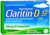 CLARITIN-D Tablets 12 Hour Allergy and Congestion  -  20 Tablets
