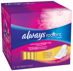 Always Radiant Infinity Pads Regular Flow with Flexi-Wings Light Clean Scent - 16 EA