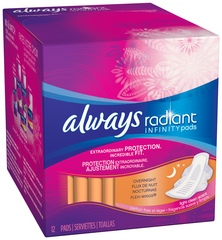 Always Radiant Infinity Pads Overnight with Flexi-Wings Light Clean Scent - 16 EA