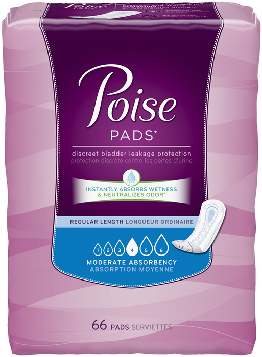Poise Pads Moderate Absorbency Regular Length 66 EA