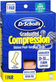 Dr. Scholl's Graduated Compression Unisex Post-Surgical Socks Open Toe Firm Support Large Beige Microfiber - 1 EA
