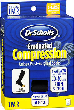 Dr. Scholl's Graduated Compression Unisex Post-Surgical Socks Open Toe Firm Support Black Microfiber X-Large - 1 EA
