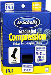 Dr. Scholl's Graduated Compression Unisex Post-Surgical Socks Open Toe Firm Support Black Microfiber X-Large - 1 EA