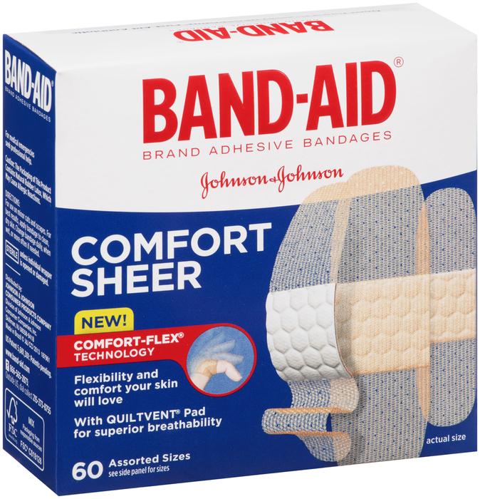 Band-Aid Adhesive Bandages, Sheer, Assorted Sizes  - 60ea