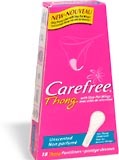 Carefree Thong Pantiliners with Stay-Put Wings, Unscented  - 18ea