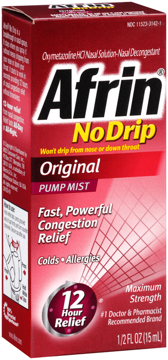 Afrin No Drip Nasal Decongestant Mist, 12 Hour, Original  - 0.5oz