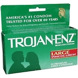 Trojan-Enz Condoms Large Spermicidal Lubricant Latex - 12 Each