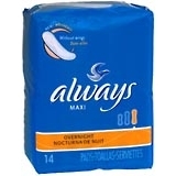 Always Maxi Pads Overnight Without Wings 12X14 Pack - 14 Each