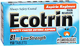 Ecotrin Safety Coated Enteric Aspirin, Low Strength, 81 mg, Tablets, Bonus  - 150ea