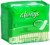 Always Maxi Pads Thin Ultra Super Long - 20 Each