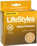 LifeStyles Ribbed Pleasure Condoms Lubricated Latex  -  36 EA