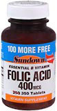Sundown Folic Acid 400 mcg Tablets  -  350 Tablets