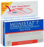 Monistat 7 Vaginal Suppositories Plus External Cream, 7 Day Treatment, Combination Pack  - 7ea