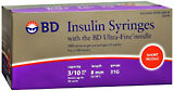 BD Short Needle Insulin Syringe, 3/10 cc, 30 Gauge Needle  - 100ea