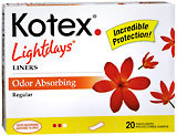 Kotex Lightdays Pantiliners Odor Absorbing 18X20 Pack - 20 Pads