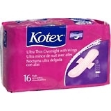 Kotex Ultra Thin Maxi Pads Overnight With Wings 12X16 Pack - 16 Pads