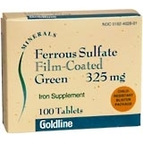 Goldline Ferrous Sulfate Film-Coated 325 mg Tablets Green 4X25 Pack - 100 Tab