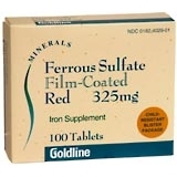 Goldline Ferrous Sulfate Film-Coated 325 mg Tablets Red 4X25 Pack - 100 Tab