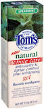 Tom's of Maine Whole Care Anticavity and Tartar Control Plus Whitening Gel Fluoride Toothpaste Spearmint  -  4.3 OZ