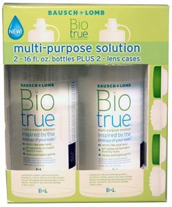 Bausch + Lomb BioTrue Multi-purpose solution - 2 x 16 fl. Oz. bottles with 2 lens cases