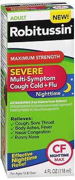 Robitussin Severe Multi-Symptom Cough Cold + Flu Nighttime Liquid - 4 OZ