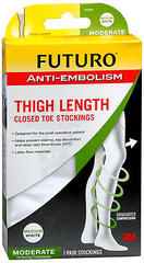FUTURO Anti-Embolism Thigh Length Closed Toe Stockings Moderate Medium White