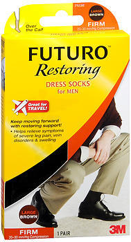 FUTURO Restoring Dress Socks For Men Over the Calf Larger Brown Firm