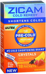 Zicam Ultra Cold Remedy Crystals On-the-Go Packets Berry Lemonade Flavor - 18 EACH
