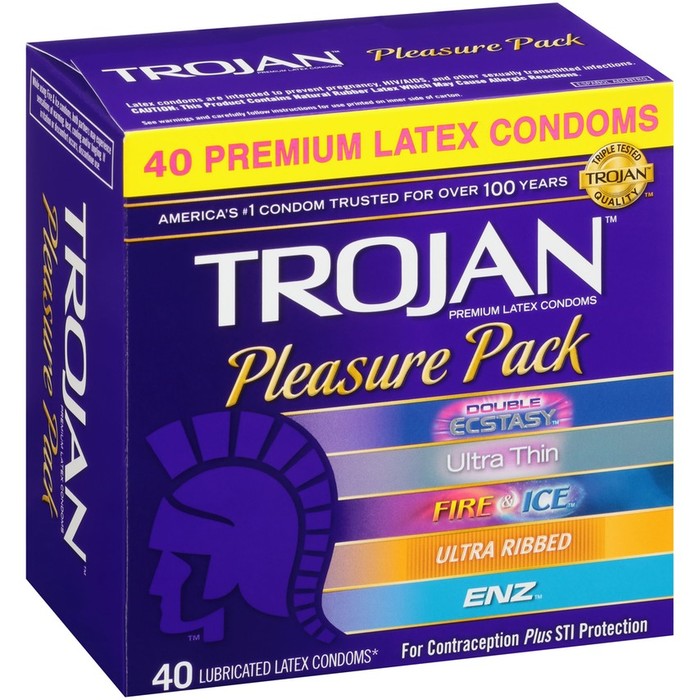 Trojan Pleasure Pack - 40 Premium Latex Condoms (Double Ecstasy, Ultra  Thin, Fire & Ice, Ultra Ribbed & Enz)