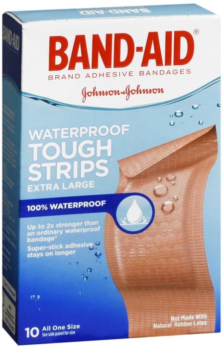 Band-Aid Waterproof Tough Strips Adhesive Bandages Extra Large 10